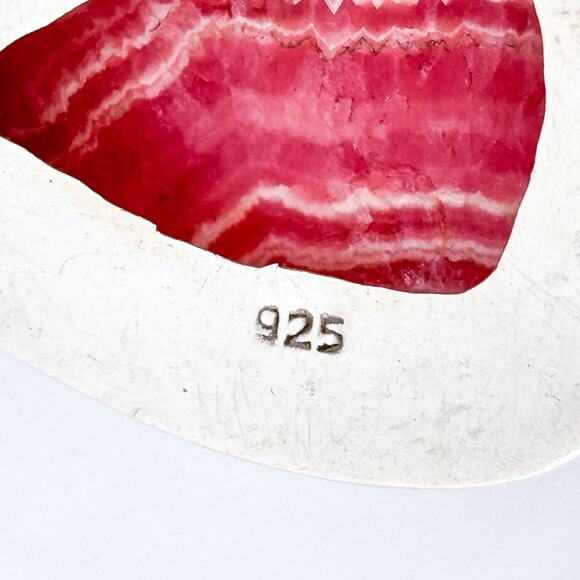 Large Pink Rhodochrosite Sterling Silver Pendant | Teardrop Statement Necklace - Picture 5 of 7